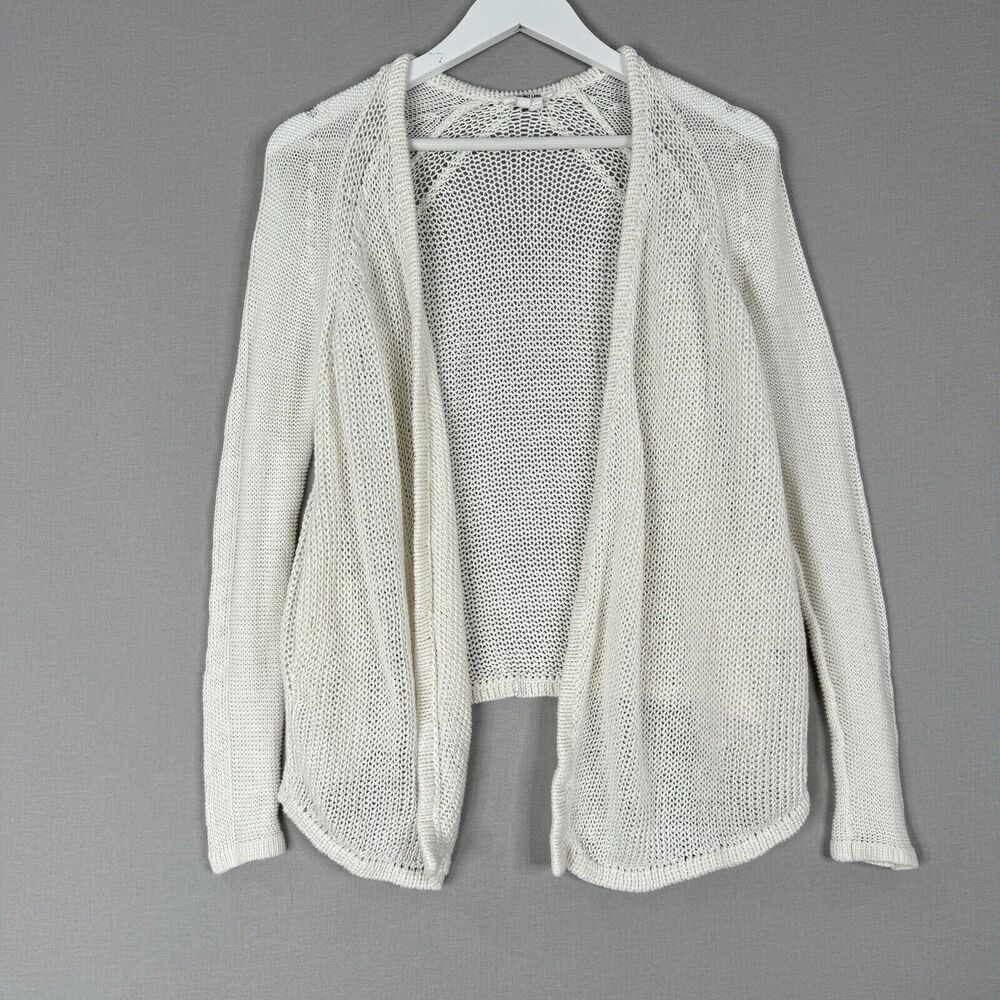 Helmut Lang Womens Sweater Small White 100% Linen Crochet Open Cardigan Beachy